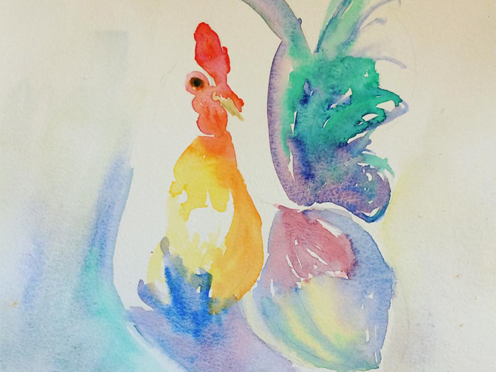 Rooster Fever watercolor by Aurora Whittet Best Red Organic