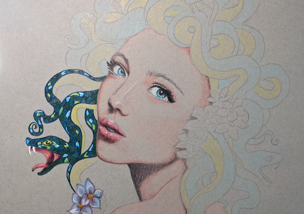 Medusa illustration in progress by Aurora Whittet Best