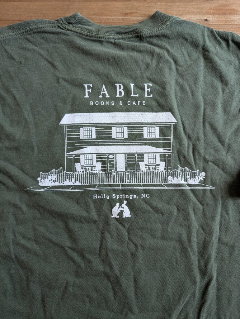 Storefront illustration of Fable Books and Cafe in Holly Springs, NC by Aurora Whittet Best