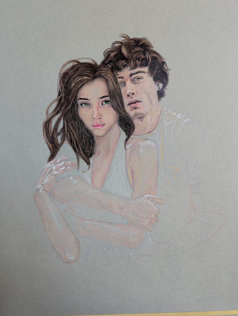 Colored pencil Portrait of Clara and Reid from I'M GONNA GET YOU BACK by Eva Des Lauriers. 